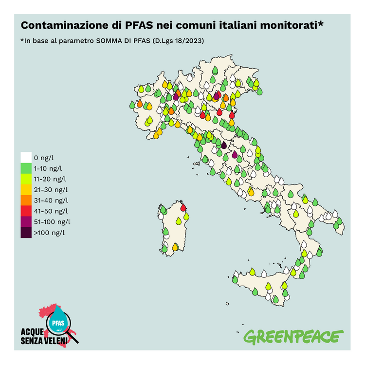 Mappa PFAS: l'emergenza italiana secondo Greenpeace