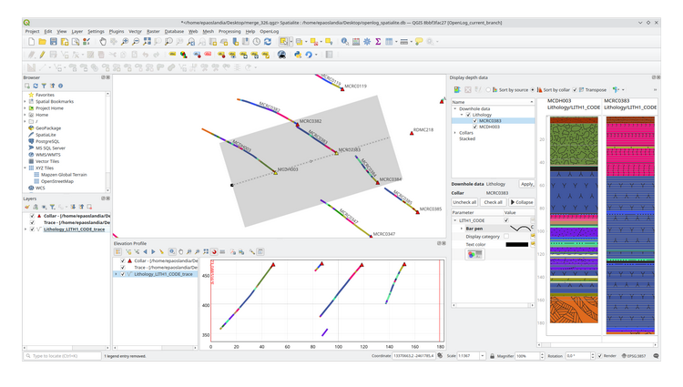 OpenLog, plugin QGIS per la visualizzazione di dati di perforazione